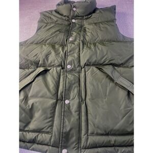 Lands End Mens Puffer Vest Olive Green Full Zip Insulated Pockets Size M